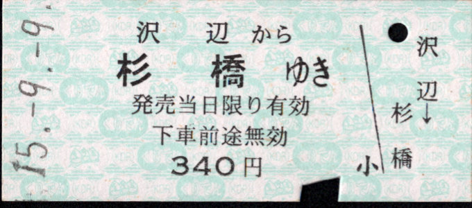 くりはら田園鉄道 一般式 硬券乗車券