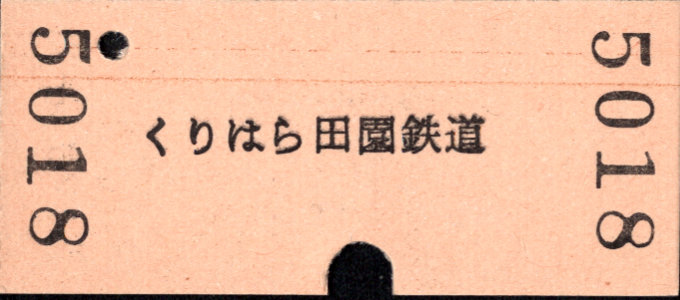 くりはら田園鉄道 一般式 硬券乗車券