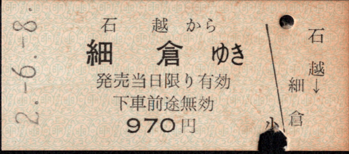 栗原電鉄 一般式 硬券乗車券