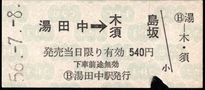 長野電鉄 矢印式 硬券乗車券