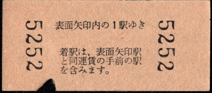長野電鉄 矢印式 硬券乗車券