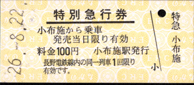 長野電鉄 特急券