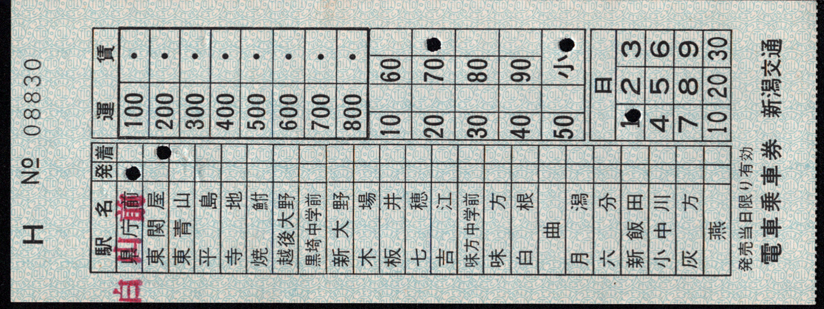 新潟交通 車内乗車券