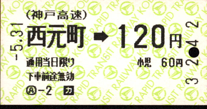 神戸高速鉄道 金額式 軟券乗車券