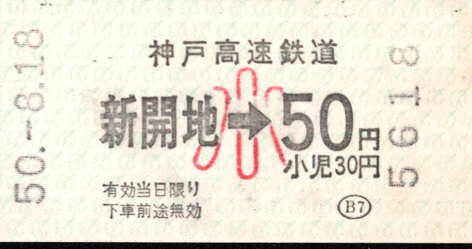 神戸高速鉄道 金額式 軟券乗車券