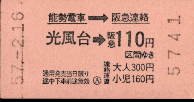 能勢電鉄 連絡乗車券