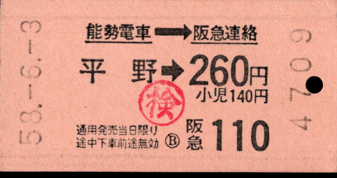 能勢電鉄 連絡乗車券