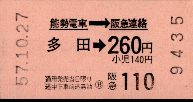 能勢電鉄 連絡乗車券