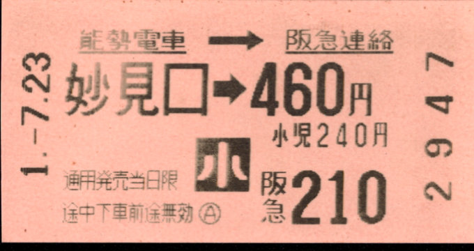 能勢電鉄 連絡乗車券