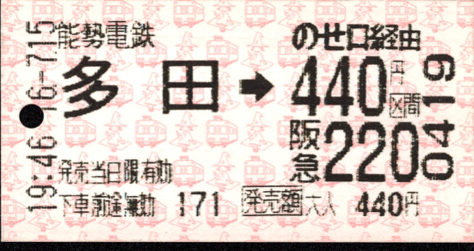 能勢電鉄 連絡乗車券