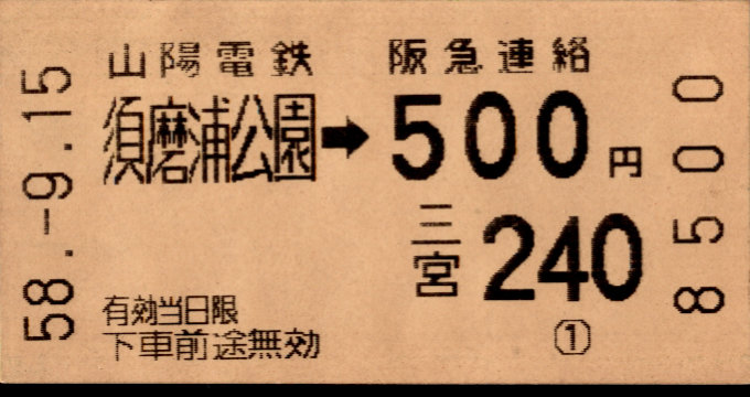 山陽電気鉄道 連絡乗車券 [自]