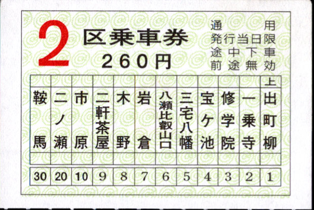 叡山電鉄 軟券乗車券[車補/駅補]