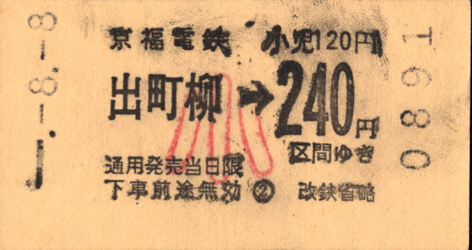 京福電鉄(叡山) 金額式 軟券乗車券[印版]