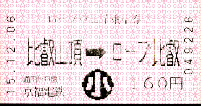 京福電鉄(鋼索) 矢印式 軟券乗車券