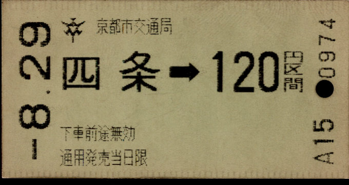 京都市交通局 金額式 軟券乗車券