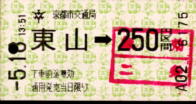 京都市交通局 金額式 軟券乗車券