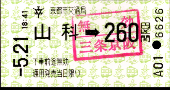 京都市交通局 金額式 軟券乗車券