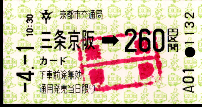 京都市交通局 金額式 軟券乗車券