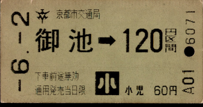 京都市交通局 金額式 軟券乗車券