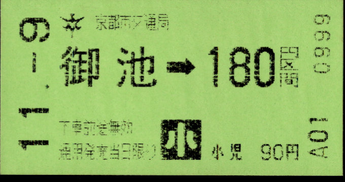 京都市交通局 金額式 軟券乗車券