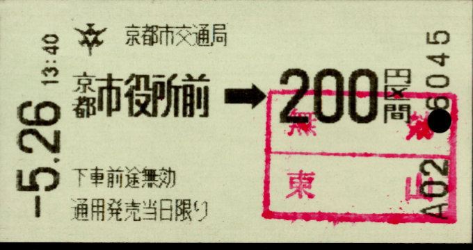 京都市交通局 金額式 軟券乗車券