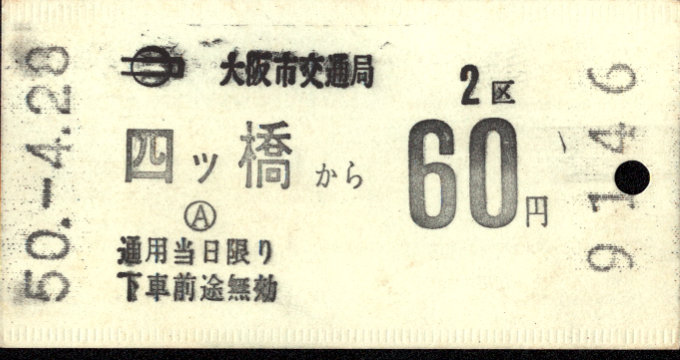 大阪市交通局 金額式 軟券乗車券[磁気]