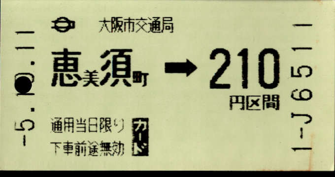 大阪市交通局 金額式 軟券乗車券[磁気]