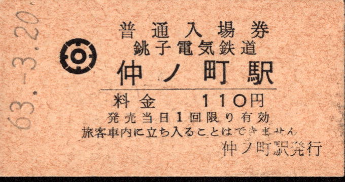 銚子電気鉄道 硬券入場券