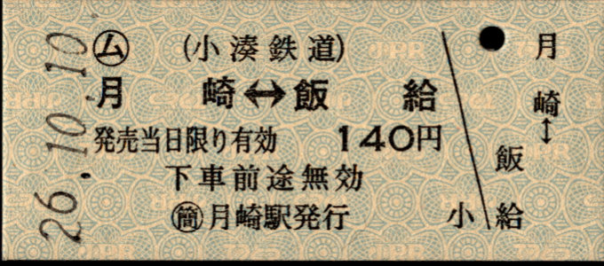 小湊鐵道 相互式 硬券乗車券