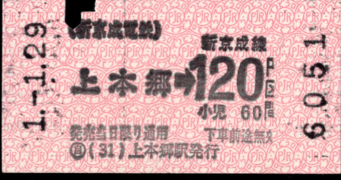 新京成電鉄 金額式 軟券乗車券