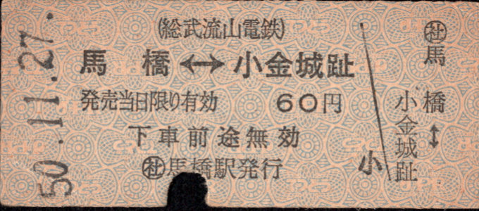 総武流山電鉄 相互式 硬券乗車券