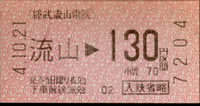 総武流山電鉄 金額式 軟券乗車券