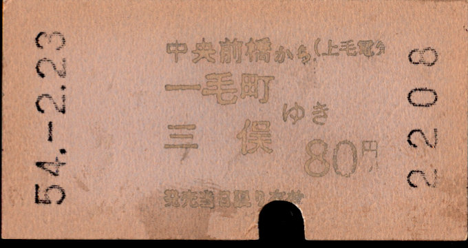 上毛電気鉄道 一般式 軟券乗車券