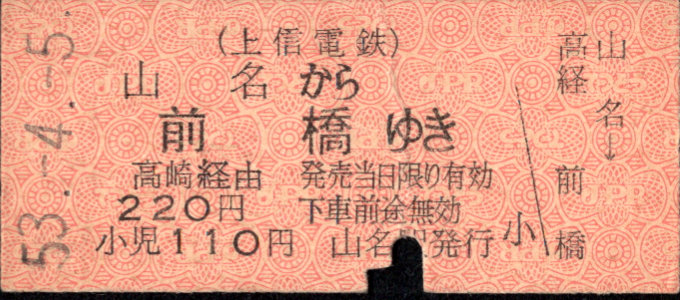 上信電鉄 連絡乗車券