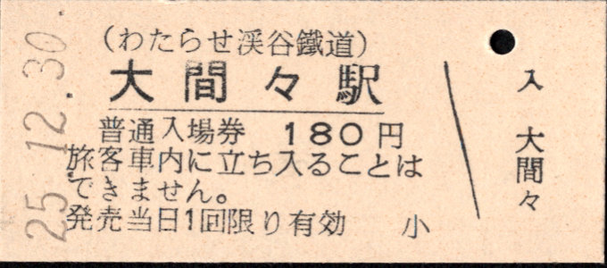 わたらせ渓谷鐵道 硬券入場券