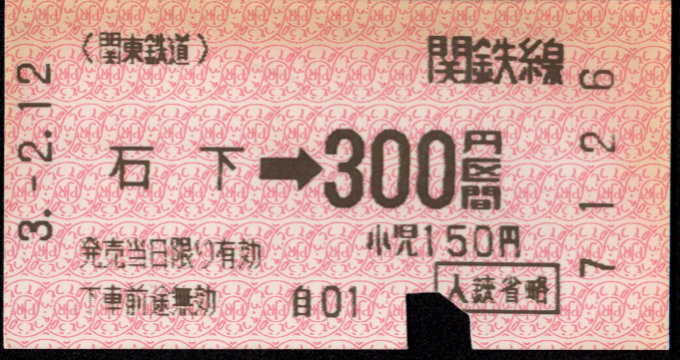 関東鉄道(常総線) 金額式 軟券乗車券