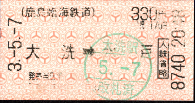 鹿島臨海鉄道 矢印式 軟券乗車券