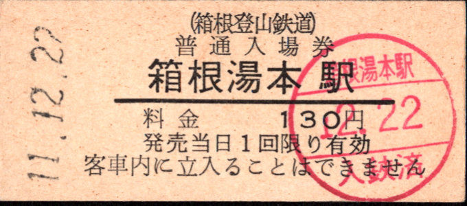 箱根登山鉄道 硬券入場券