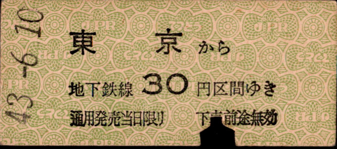 帝都高速度交通営団 金額式 硬券乗車券