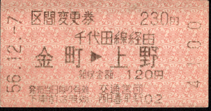 帝都高速度交通営団 区間変更乗車券