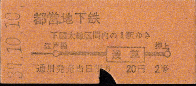 東京都交通局 地図式 硬券乗車券