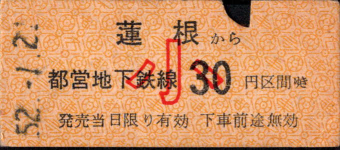 東京都交通局 金額式 硬券乗車券
