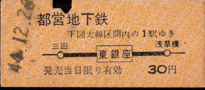 東京都交通局 地図式 硬券乗車券