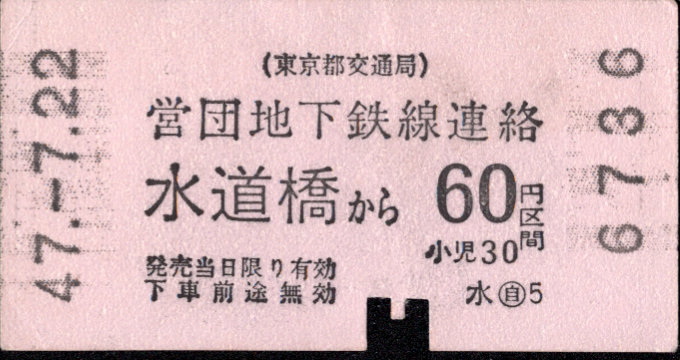 東京都交通局 金額式 乗車券