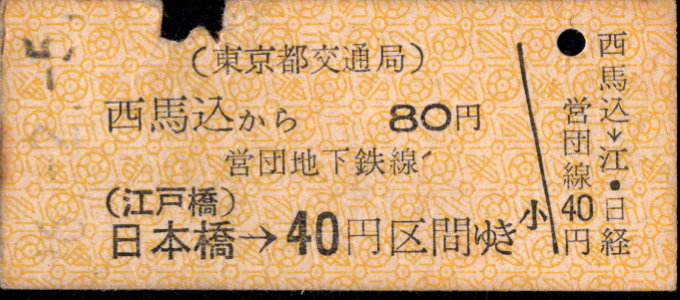 東京都交通局 金額式 乗車券[硬券]