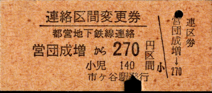東京都交通局 連絡区間変更券