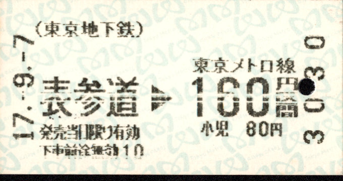 東京地下鉄 金額式 軟券乗車券