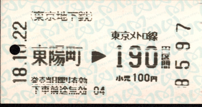 東京地下鉄 金額式 軟券乗車券