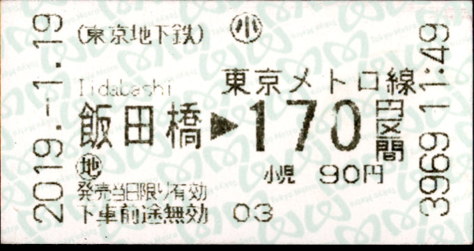東京地下鉄 金額式 軟券乗車券