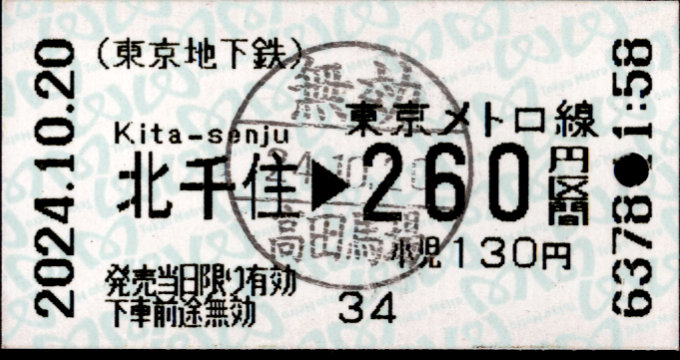 東京地下鉄 金額式 軟券乗車券